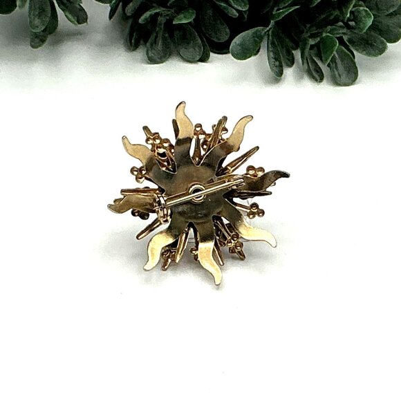 Vintage Gold Tone Snowflake Brooch With Blue and Clear Rhinestones - Picture 4 of 5